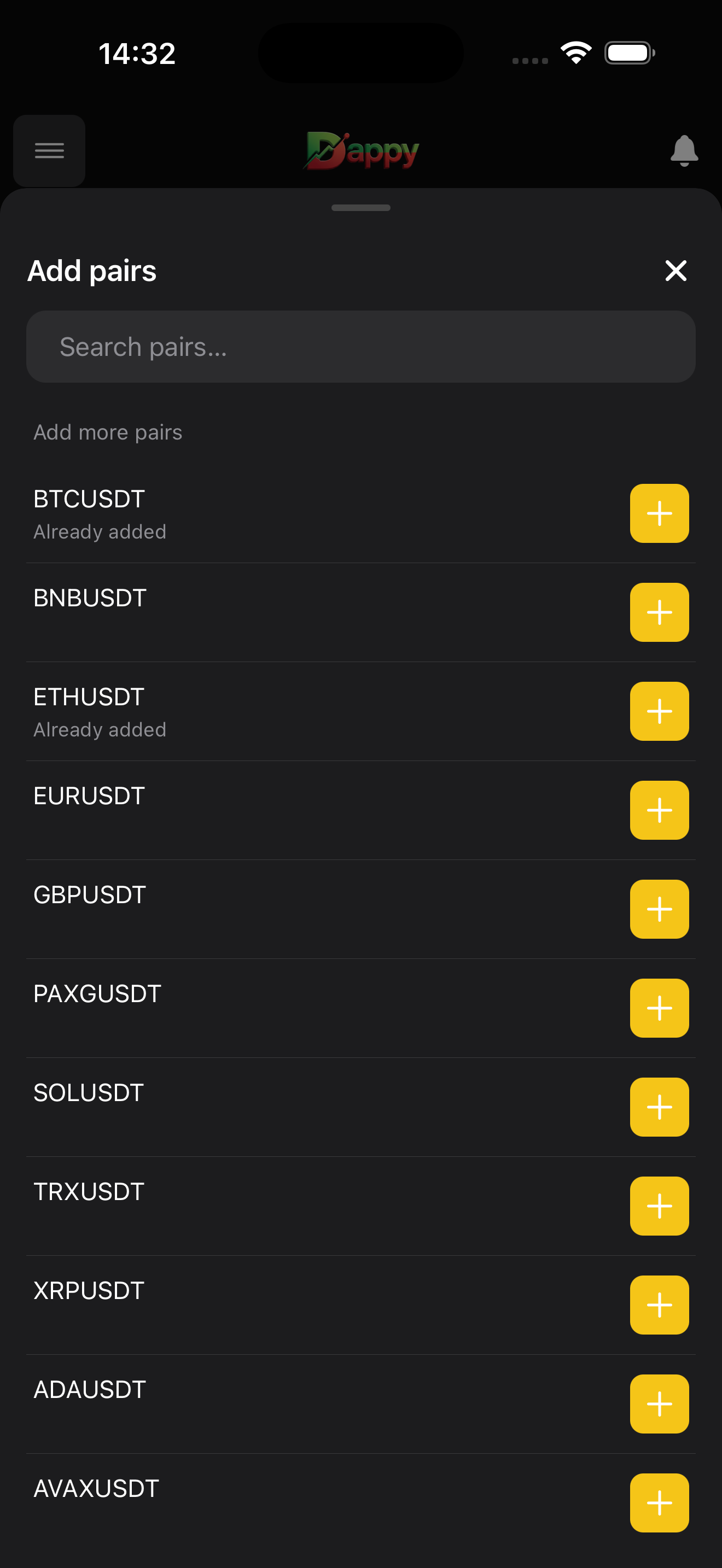 Add pairs screen